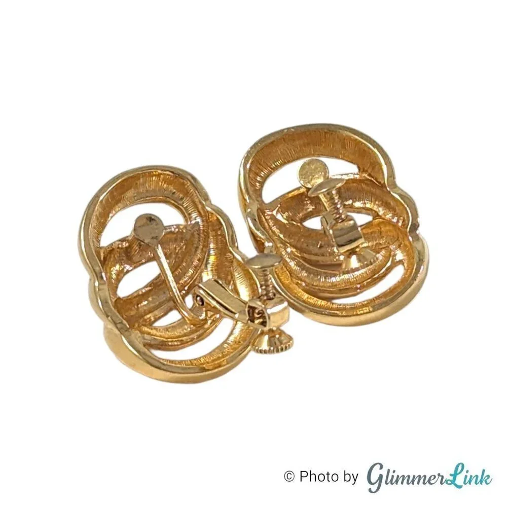 Vintage Napier Chunky Interconnected Swirl Gold Tone Clip On Earrings